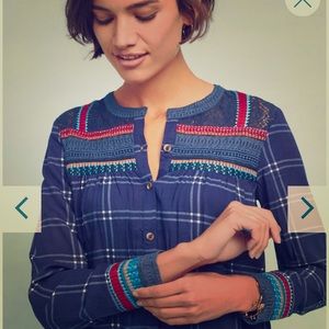 Anthropologie ,Embroidered plaid button down